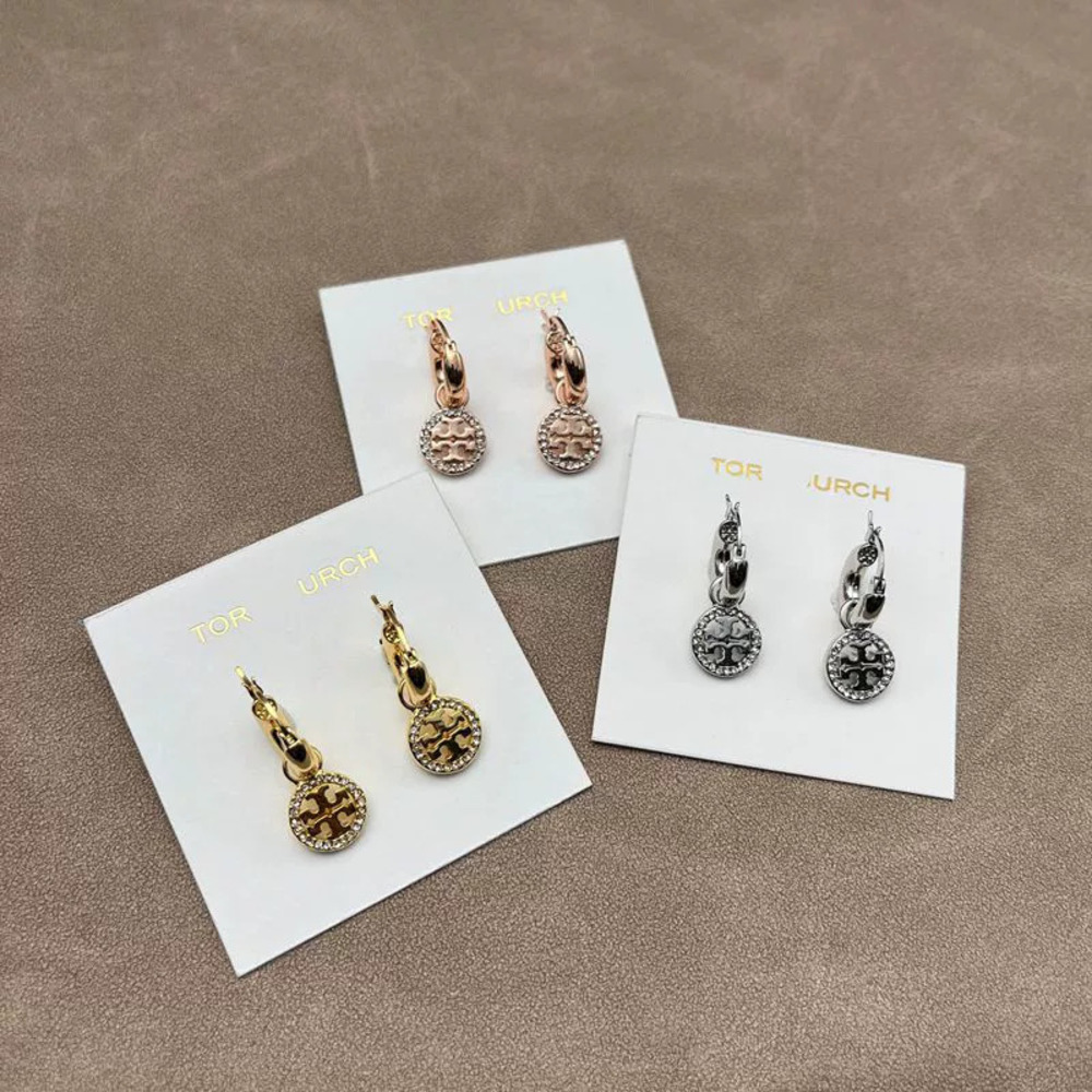 Tory Burch Double Faceted Diamond Inlaid Gold Plated Detachable Earrings